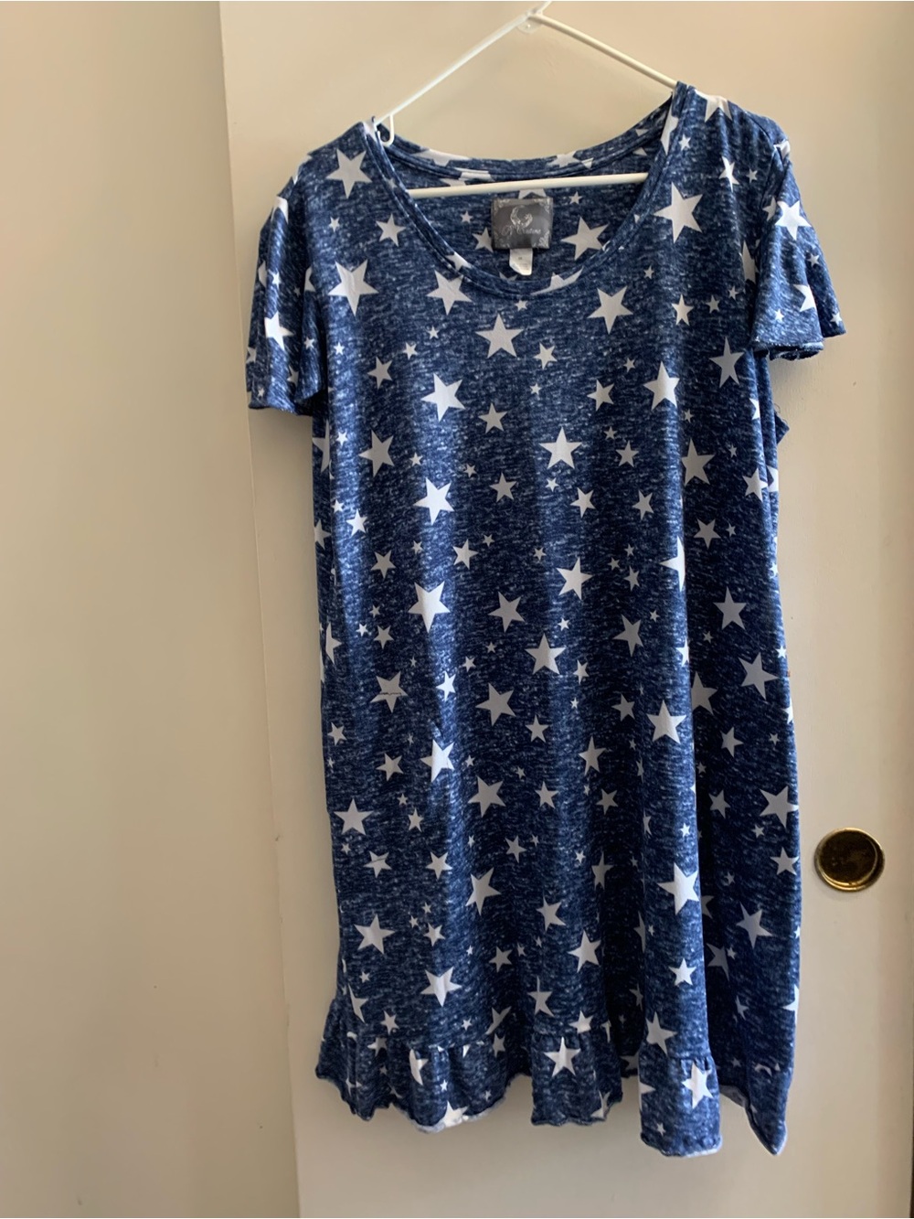 PJ Couture 2X Blue White Star Print Nightgown Ruffle Hem